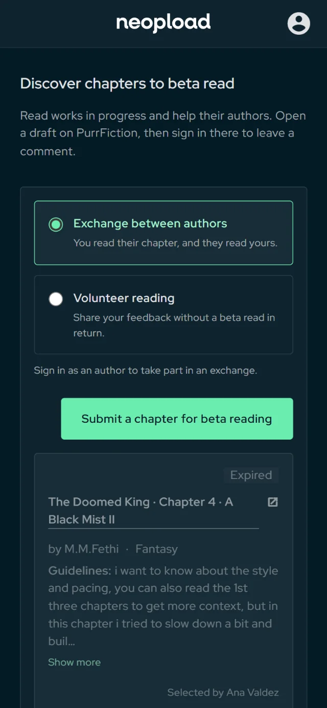 A new beta readers page