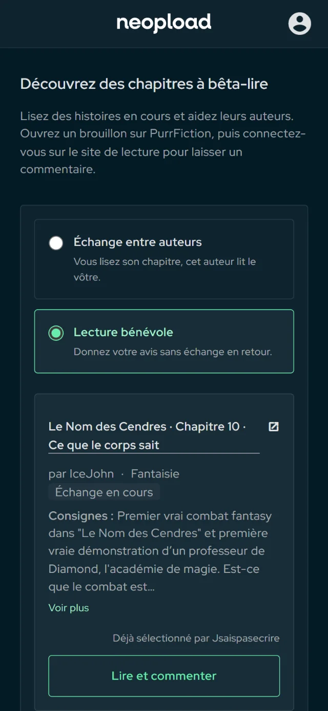Une nouvelle page bêta-lecteurs