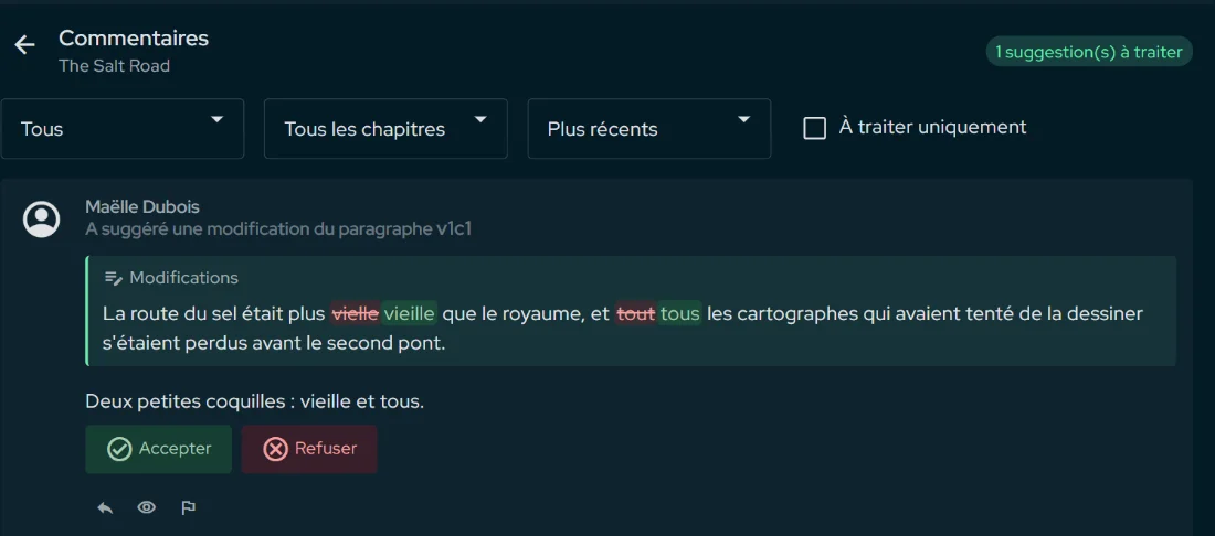 Proposer une correction sur un paragraphe