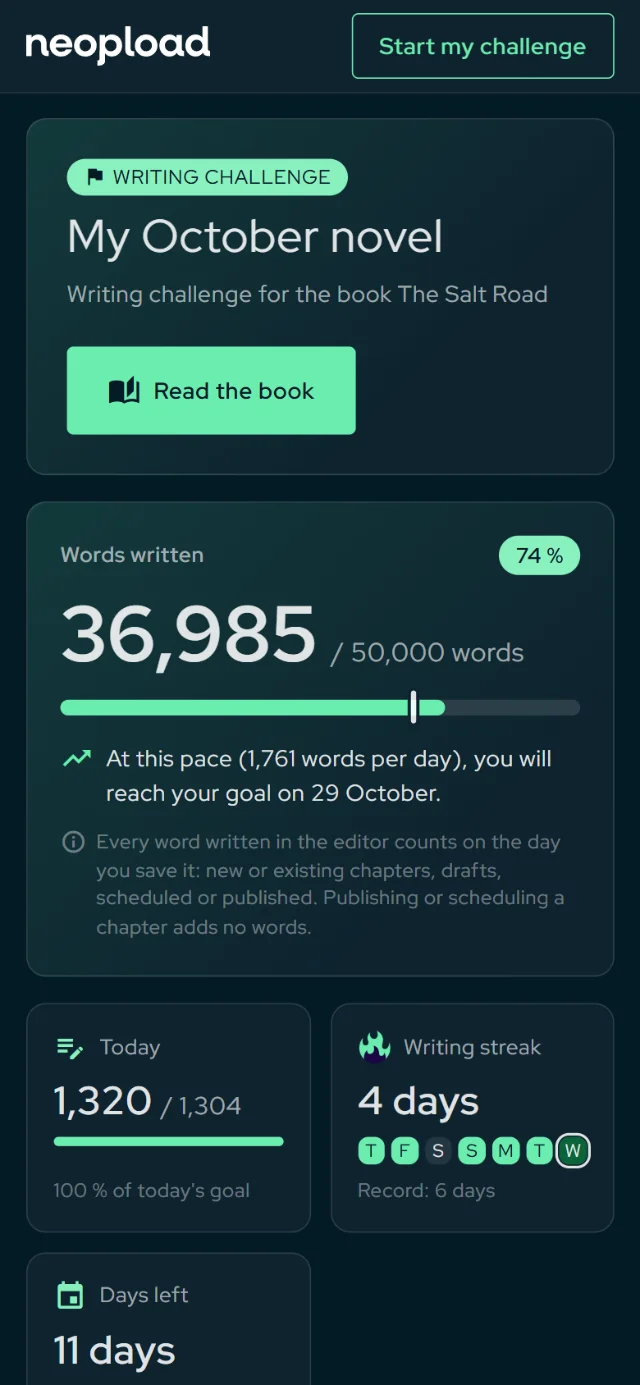 A brand new writing challenge page