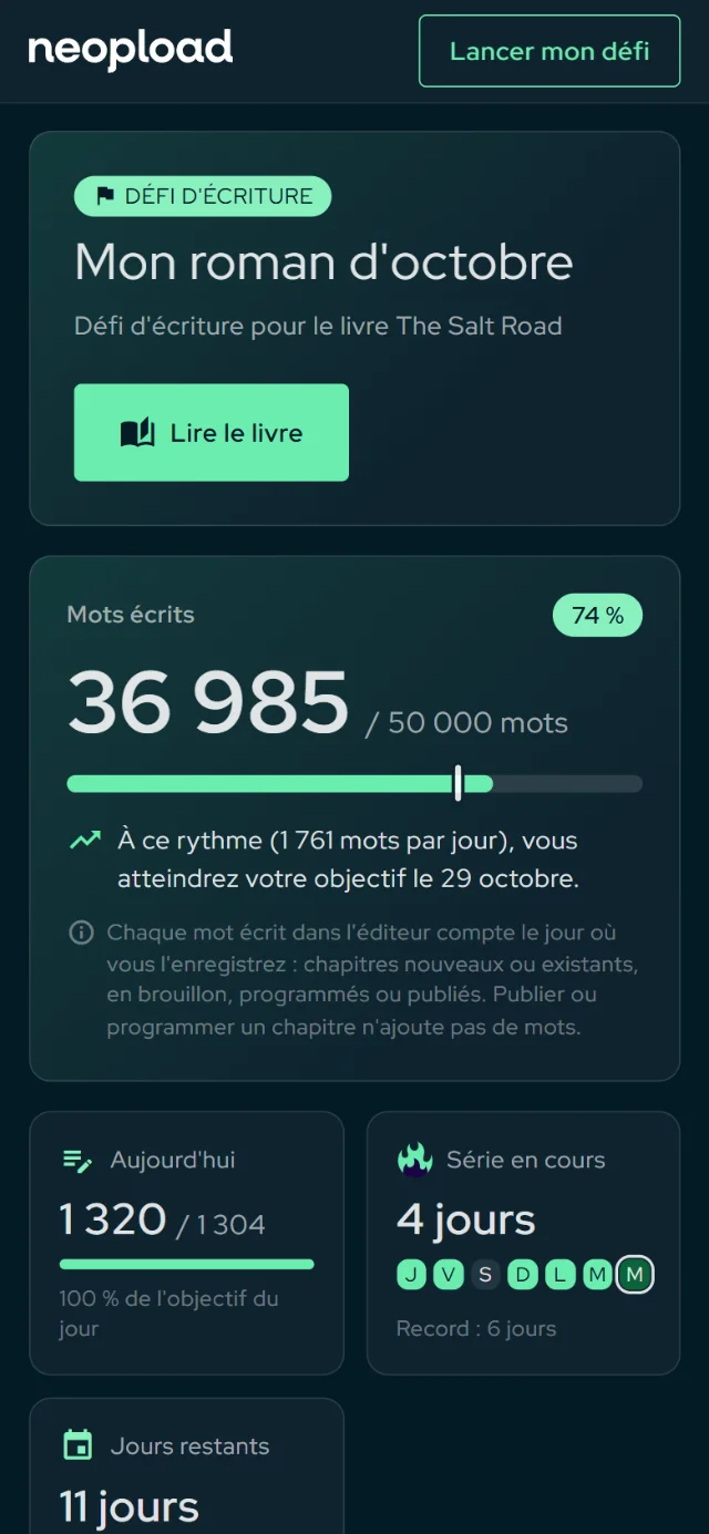Une toute nouvelle page de défi d'écriture
